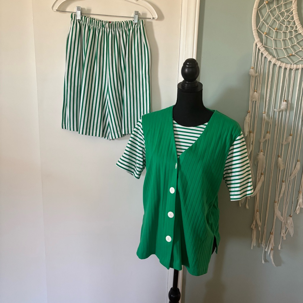 Vintage Link Green And White Striped Ensemble Outfit